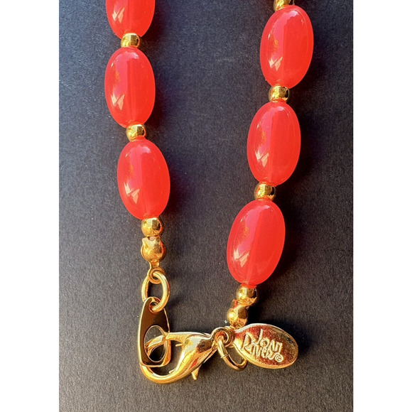 Vintage Joan Rivers Red Acrylic Lucite Graduated Beaded Necklace Gold Tone 32" - Picture 5 of 6